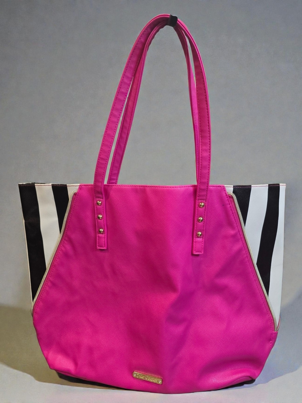 Juicy Couture Hot Pink Tote with Black & White Striped Sides